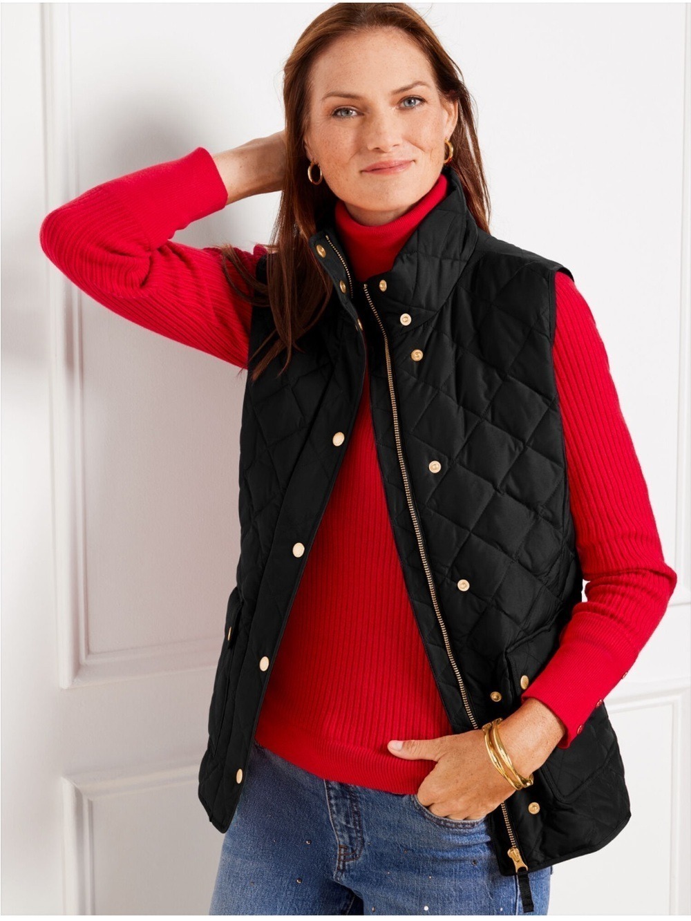Talbots Quilted Down Puffer Vest w/Pockets Black Size Mp